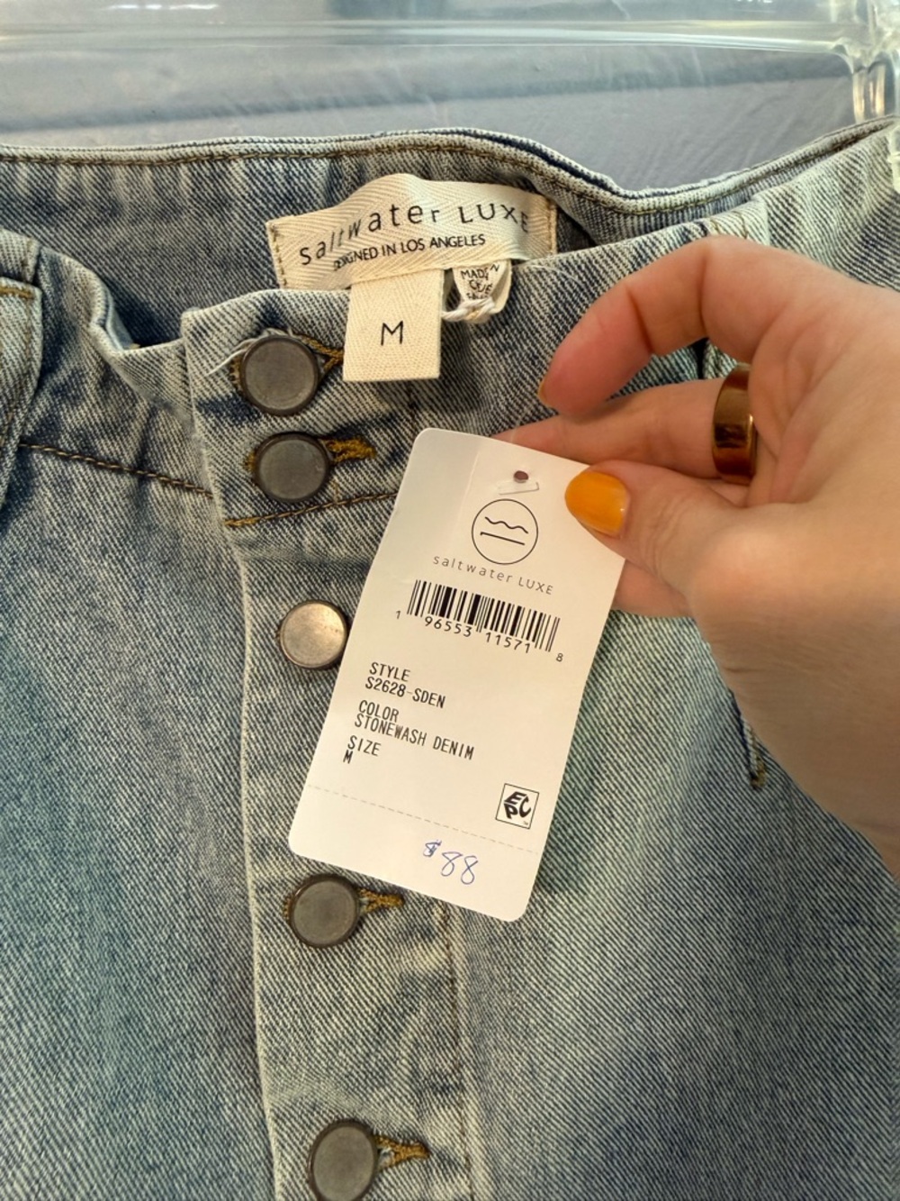 Button-Front Washed Denim Mini Skirt - Picture 2 of 3